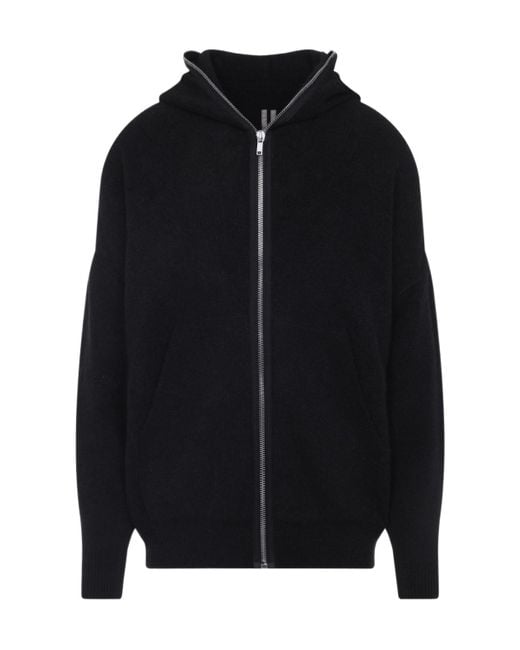 Rick Owens Black Zip-Up Hooded Cardigan for men
