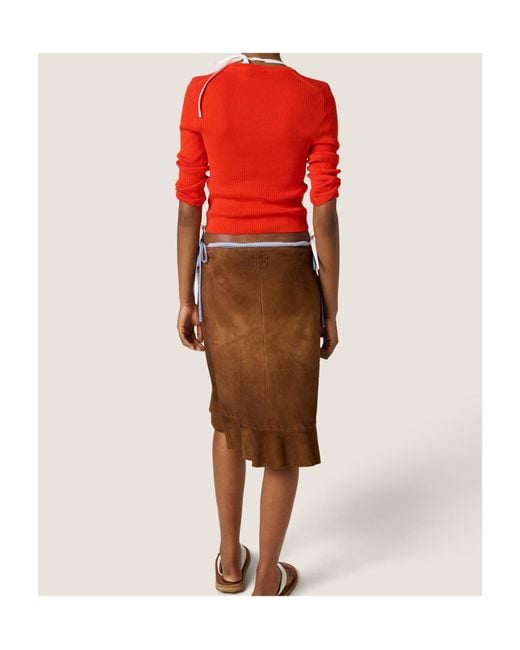 Miu Miu Red 3/4 Sleeved Crewneck Jumper