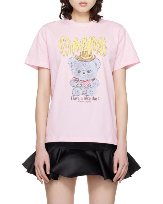 Ganni Pink Cherries Printed Long-Sleeved T-Shirt