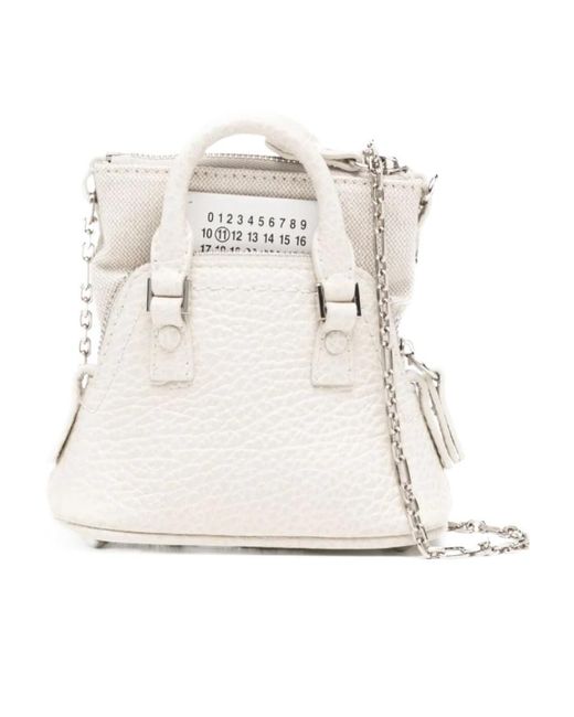 Maison Margiela White Numbers-Patch Zipped Mini Shoulder Bag