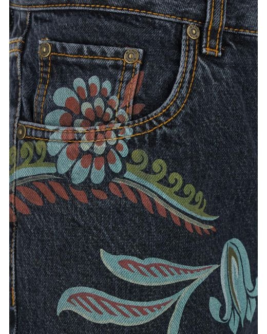 Etro Blue Logo Patch Printed Denim Jeans