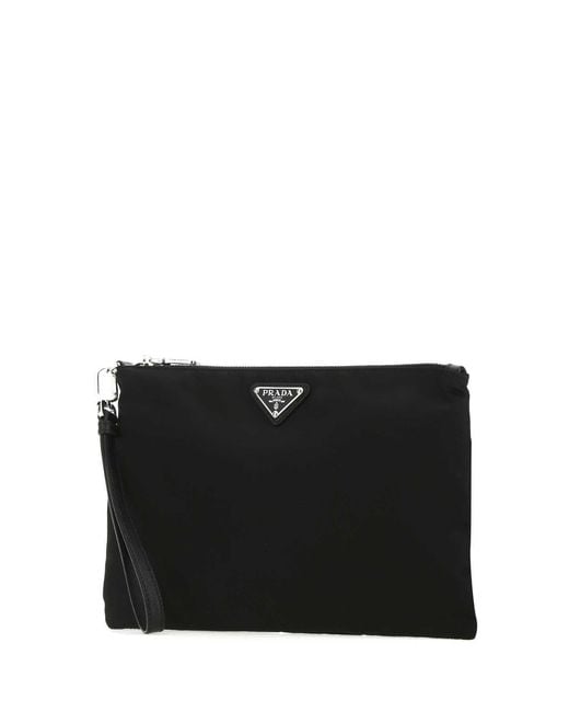 Prada Black Re-Nylon And Saffiano Leather Pouch for men