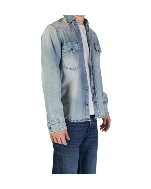 Boss Blue Press-Stud Denim Shirt for men