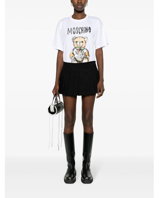 Moschino White Logo Printed Crewneck T-Shirt