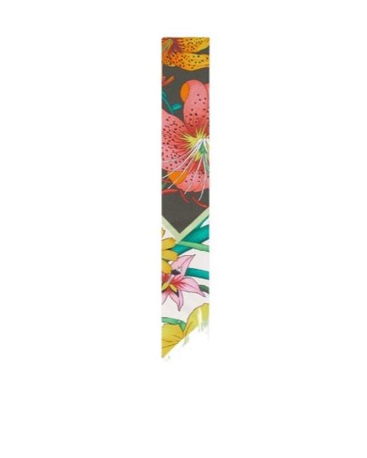 Gucci White Floral Printed Twill Scarf