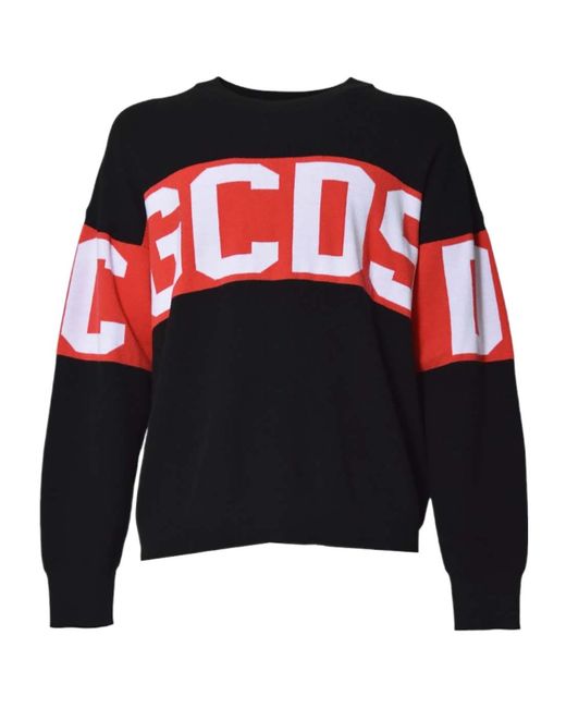 Gcds Black Band-Logo Drop Shoulder Sweatshirt for men