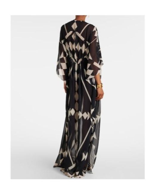 Johanna Ortiz Black Printed Georgette Maxi Dress