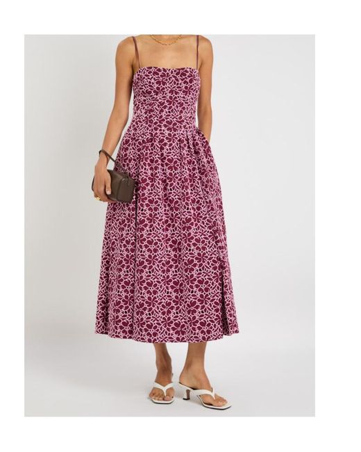 Jonathan Simkhai Purple Sangria Floral-Embroidered Cotton Midi Dress