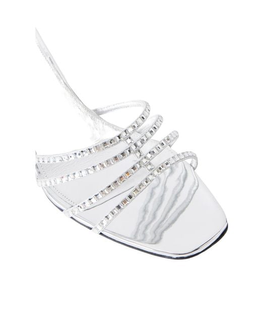 Aquazzura White Embellished Metallic Leather Mule