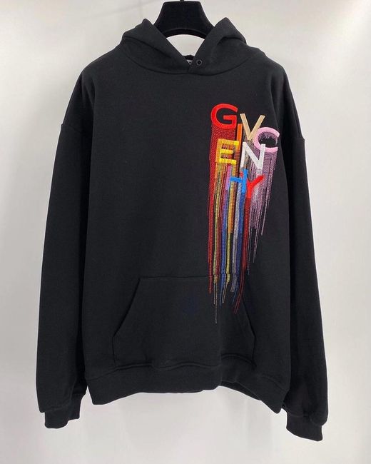 Givenchy Black Embroidered Logo Hooded Sweatshirt
