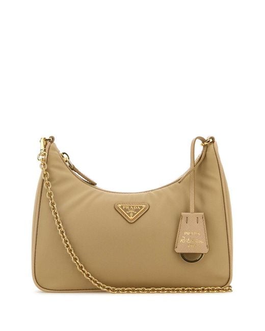 Prada Natural Logo Plaque Chain-Linked Shoulder Bag
