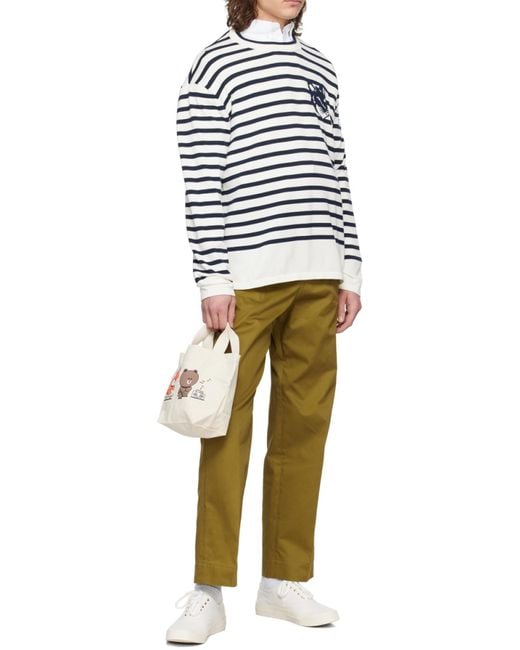 Maison Kitsuné Natural Maison Kitsuné Logo Embroidered Straight-Leg Chinos for men