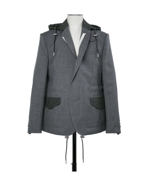 Sacai Gray Hooded Panelled Jacket for men
