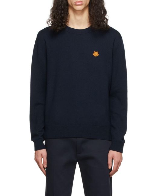 KENZO Blue Tiger Logo-Patch Jumper for men