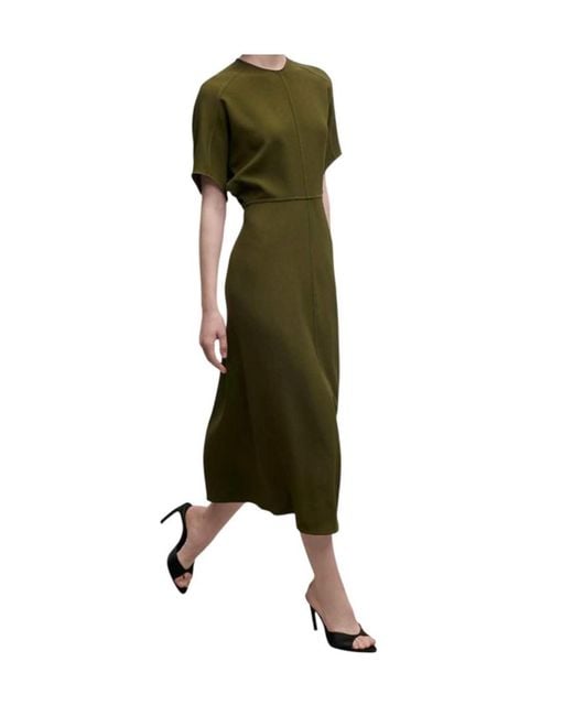 Victoria Beckham Green Short-Sleeve Flared Midi Dress