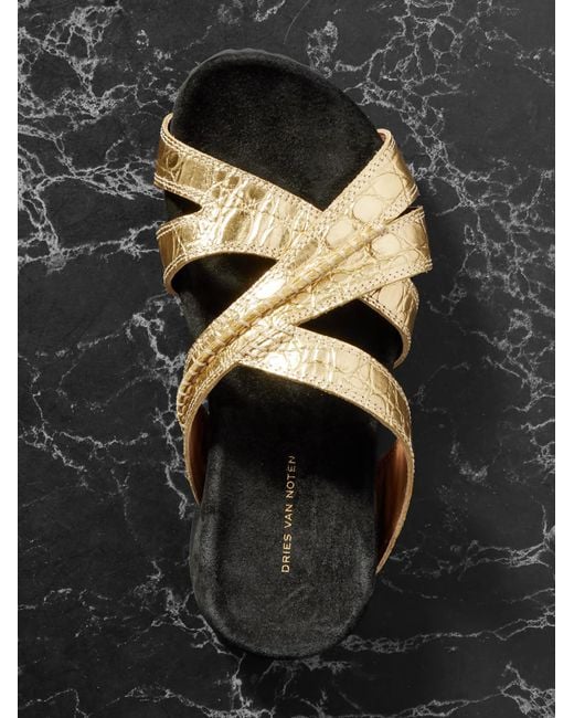 Dries Van Noten Brown Crisscross Platform Flat Sandals