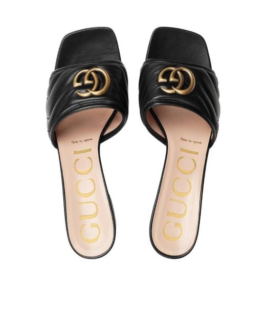 Gucci Black Logo-Plaque Quilted Slides