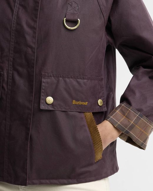 Barbour Purple Cordcollar Cropped Waxed Field Jacket
