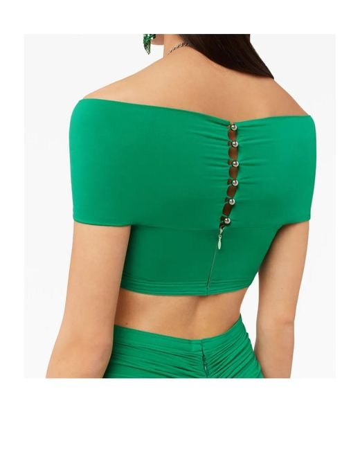 Rabanne Green Ruched Cutout Off-Shoulder Top