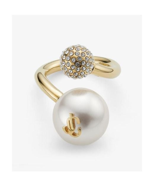 Jimmy Choo White Auri Embellished Ring