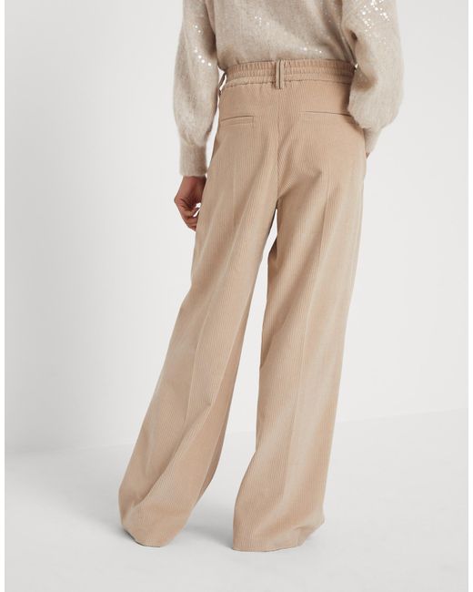 Brunello Cucinelli Natural Corduroy Wide-Leg Trousers