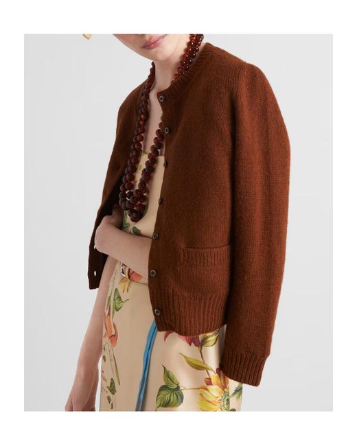 Prada Brown Ribbed Knit Cardigan