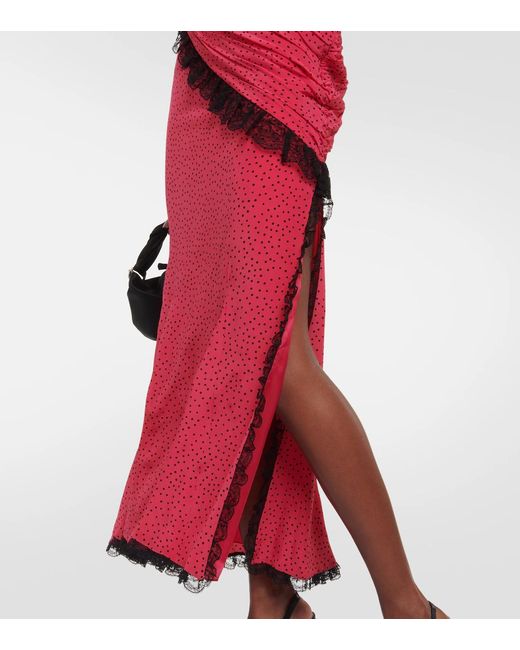 Alessandra Rich Pink Floral-Applique Silk Maxi Dress