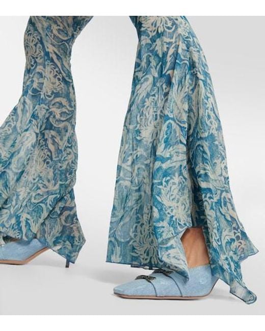 KNWLS Blue Printed Low-Rise Silk-Blend Pants