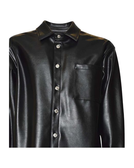 MSGM Black Structured Faux Leather Pocket Shirt for men