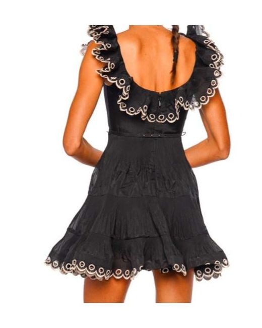 Zimmermann Black Ruffled Trim Tiered Dress