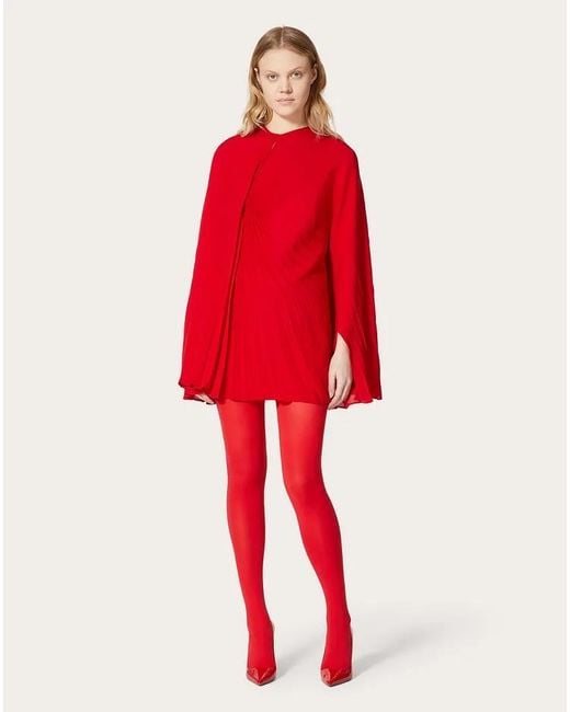 Valentino Red Crewneck Curved Hem Dress