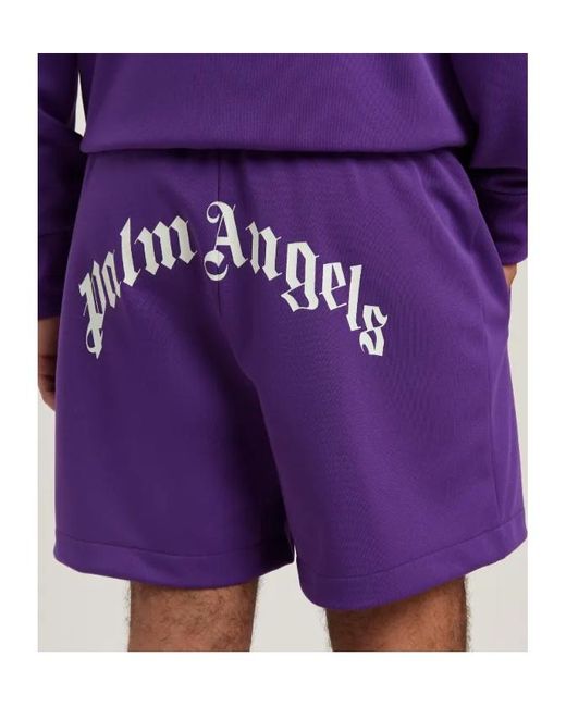 Palm Angels Purple Back Curved Logo Track Shorts for men