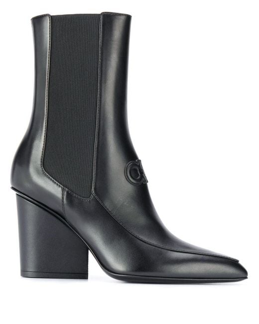 Ferragamo Black S 732736 Leather Ankle Boots