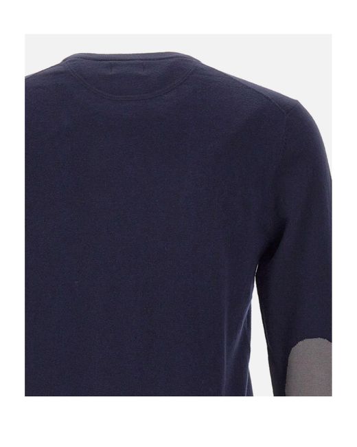 Sun 68 Blue Contrast Elbow-Patch Knitted Sweater for men