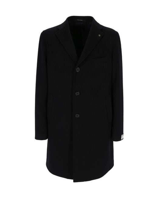 Tagliatore Black Single-Breasted Tailored Coat for men