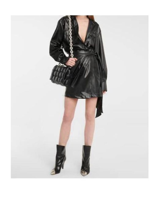 David Koma Black Faux Leather Shirt Dress