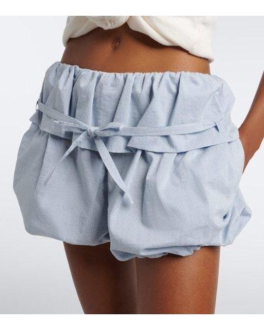 Magda Butrym Blue Belted Striped Cotton And Silk Shorts