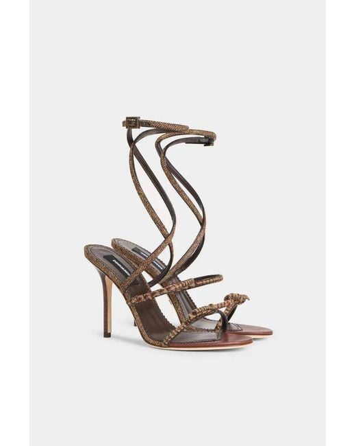 DSquared² Metallic Knot-Strap Wraparound Heeled Sandals