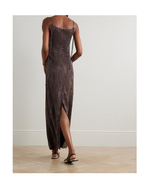 St. Agni Purple Gathered Washed Satin-Jacquard Maxi Dress