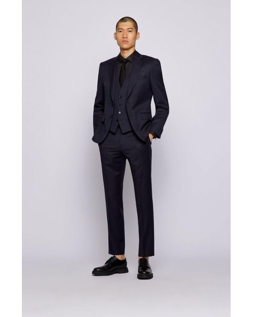 Boss Blue Single-Breasted V-Neck Waistcoat for men