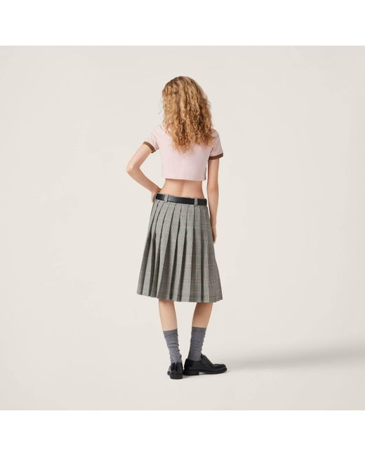 Miu Miu Gray Prince Of Wales Check Pleated Skirt