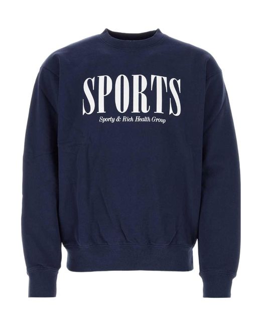 Sporty & Rich Blue Logo Printed Crewneck Sweatshirt for men