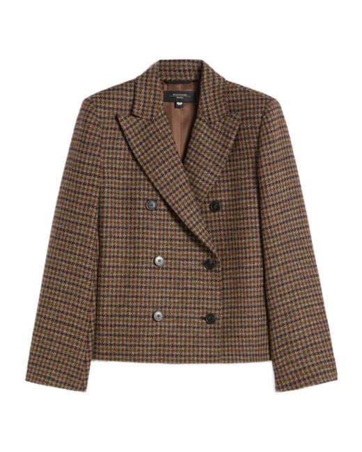 Weekend by Maxmara Brown Gerusia Houndstooth Double-Breasted Jacket