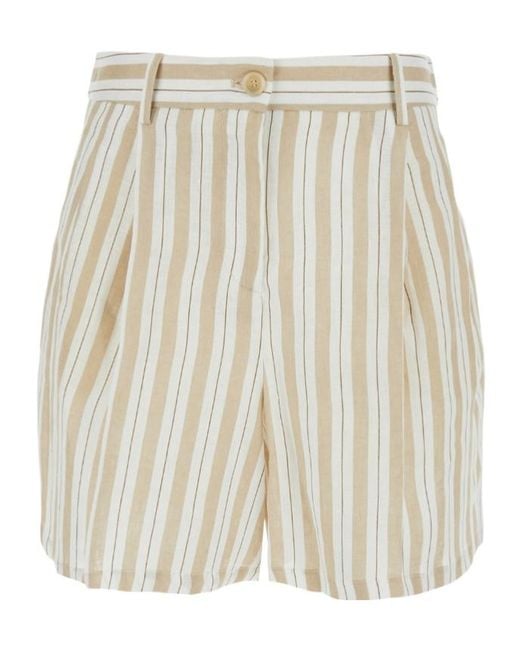 Semicouture Natural Semi Couture Striped Linen Shorts