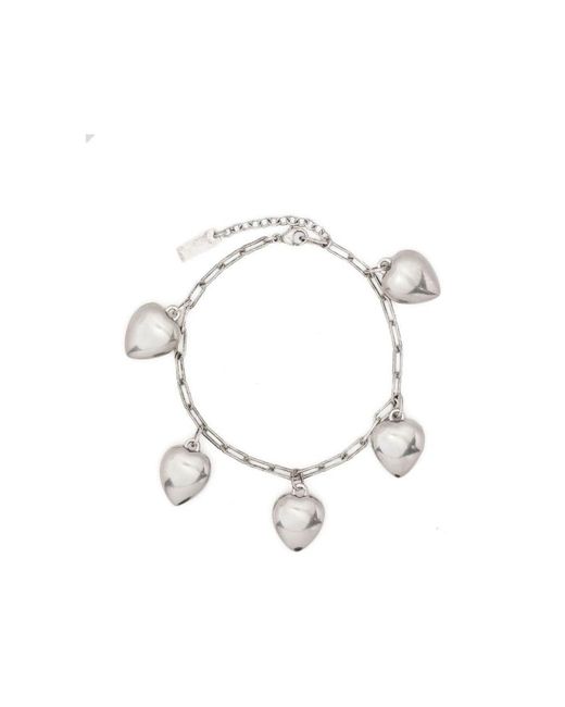 Saint Laurent White Heart-Pendant Logo Engraved Chain Bracelet for men