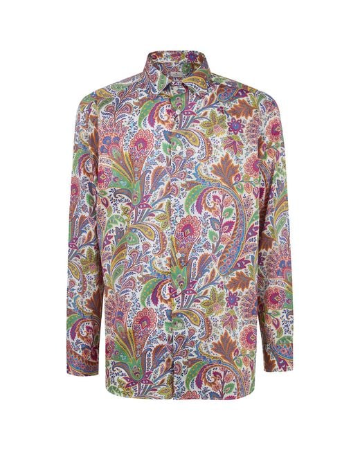 Etro White Paisley Printed Long-Sleeved Shirt for men