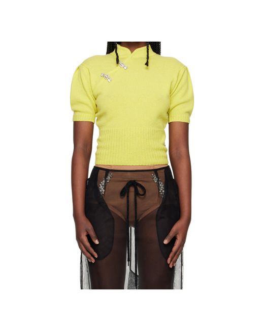 Simone Rocha Yellow Short-Sleeved Stand-Up Collar Cashmere Sweater