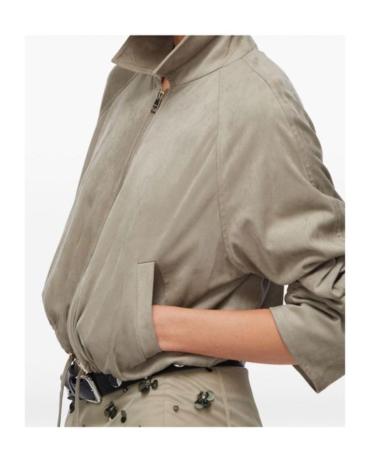 Liu Jo Natural Drawstring Suede Bomber Jacket