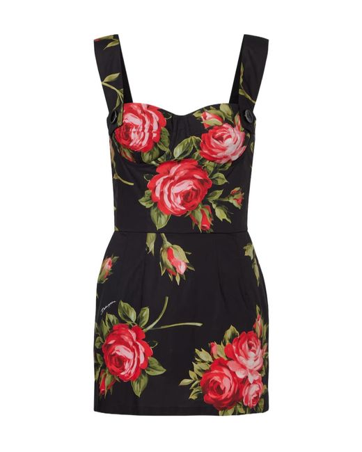 Dolce & Gabbana Red Floral Cotton Minidress