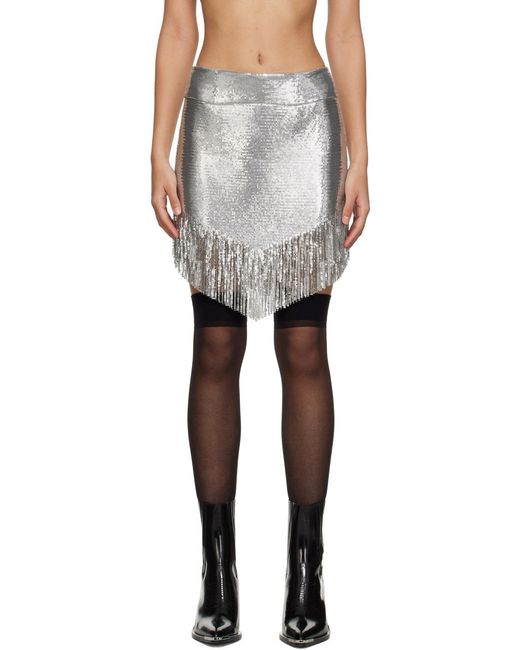 Rabanne Gray Buttoned Fringed Miniskirt